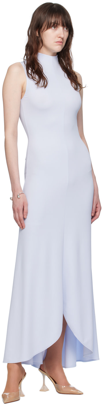 Courrèges - Robe longue bleue à col cheminée