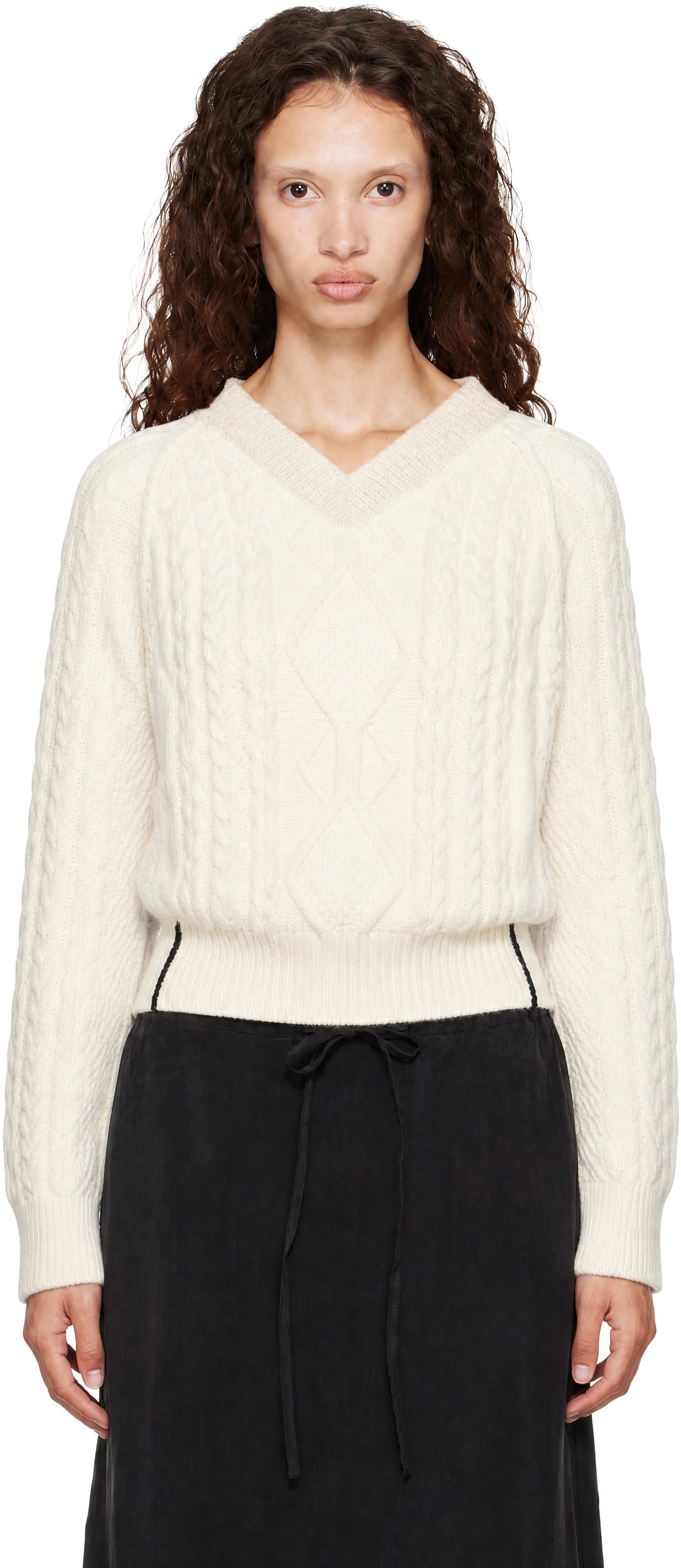 Victoria Beckham - Pull blanc cassé à col en V