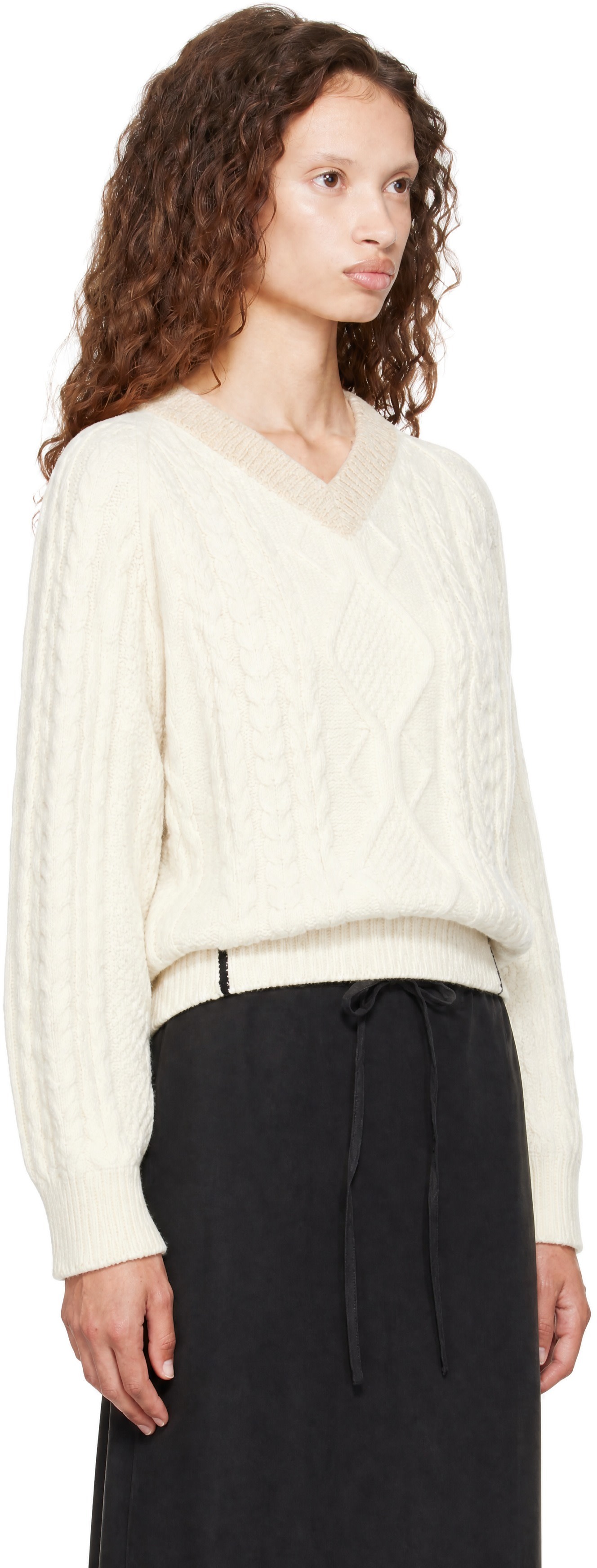 Victoria Beckham - Pull blanc cassé à col en V