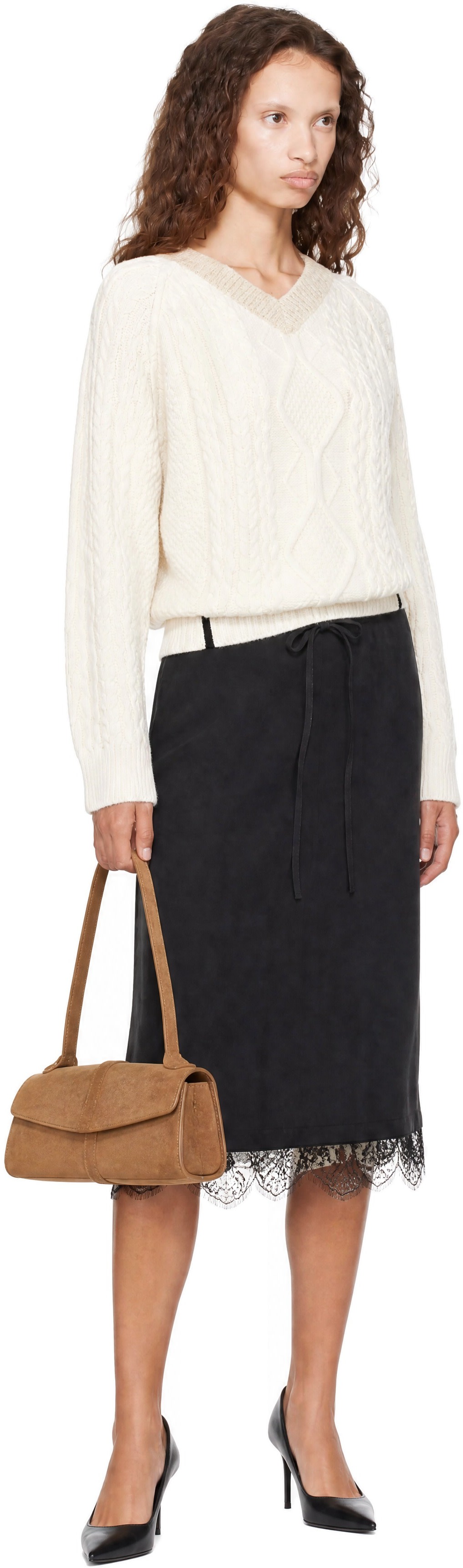 Victoria Beckham - Pull blanc cassé à col en V