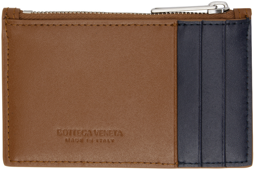 Bottega Veneta: Brown & Navy Cassette Zippered Card Holder