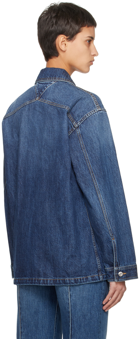 Bottega Veneta: Indigo Single-Breasted Denim Jacket | SSENSE