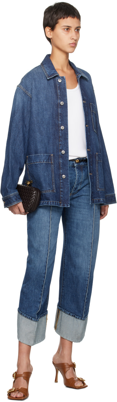 Bottega Veneta: Indigo Single-Breasted Denim Jacket | SSENSE