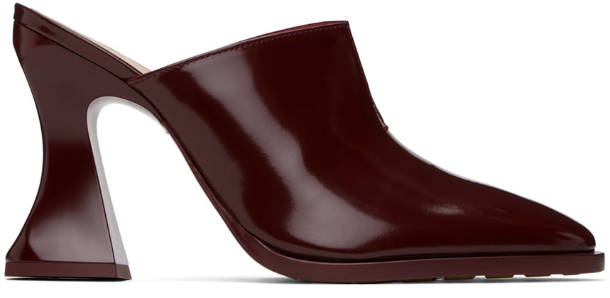 Bottega Veneta ボッテガ・ヴェネタ チャチャ ヒール ミュール Bottega Veneta: Burgundy Cha-Cha Mules | SSENSE