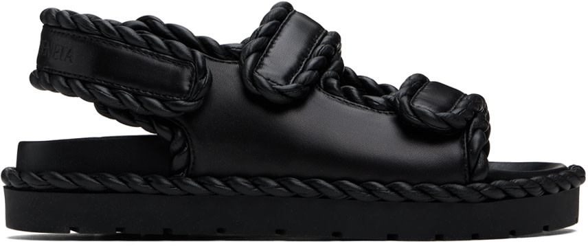 Bottega Veneta: ブラック Jack フラットサンダル | SSENSE 日本