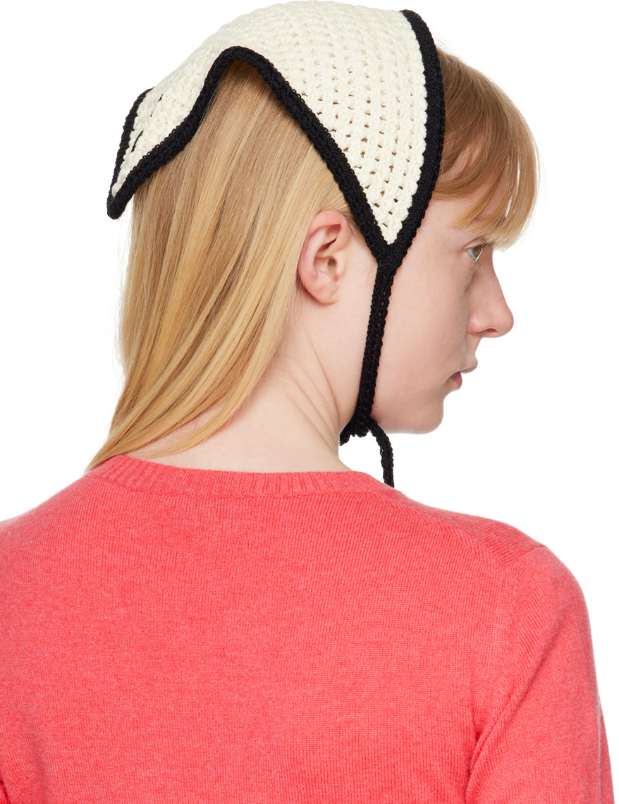 Miu Miu Crochet Headscarf with Black Trim - Women Accessories Miu Miu Crochet Bandana - Ivory/Black | Editorialist main image 3