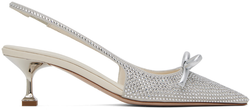 Miu Miu: Silver Satin Slingback Heels | SSENSE Canada