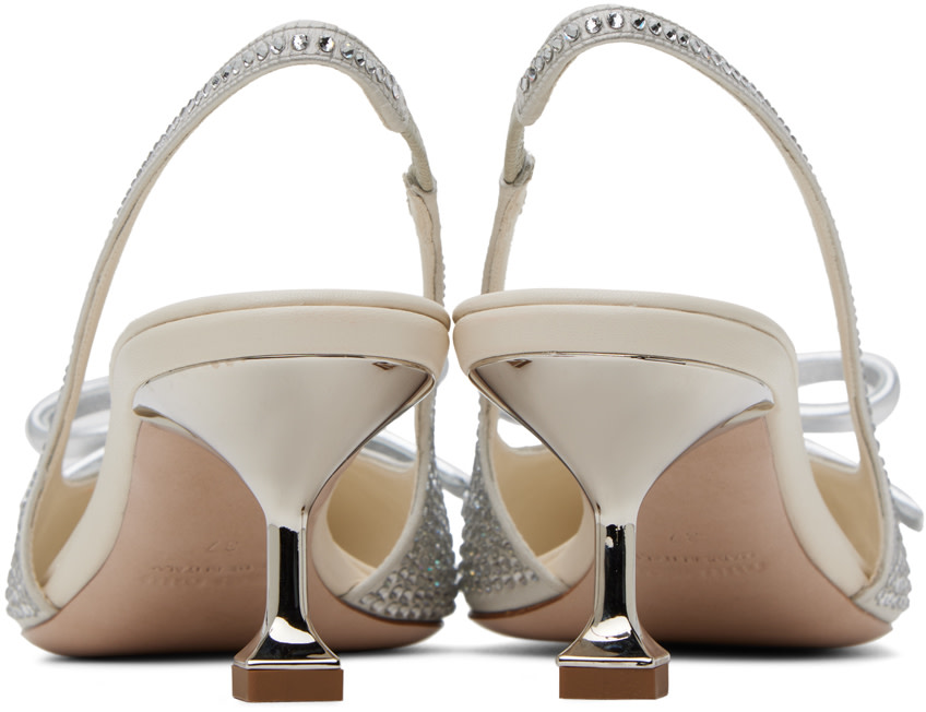 Miu Miu: Silver Satin Slingback Heels | SSENSE Canada