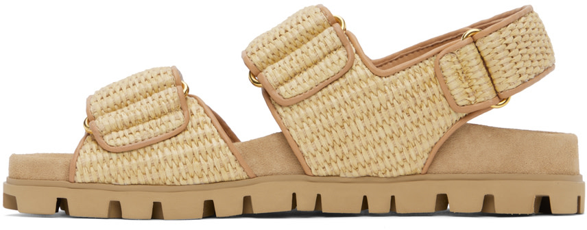Miu Miu: Beige Raffia Sandals | SSENSE Canada