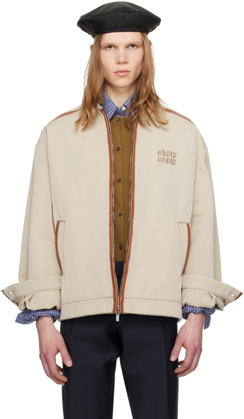 Miu Miu: Beige Jacquard Jacket | SSENSE Canada