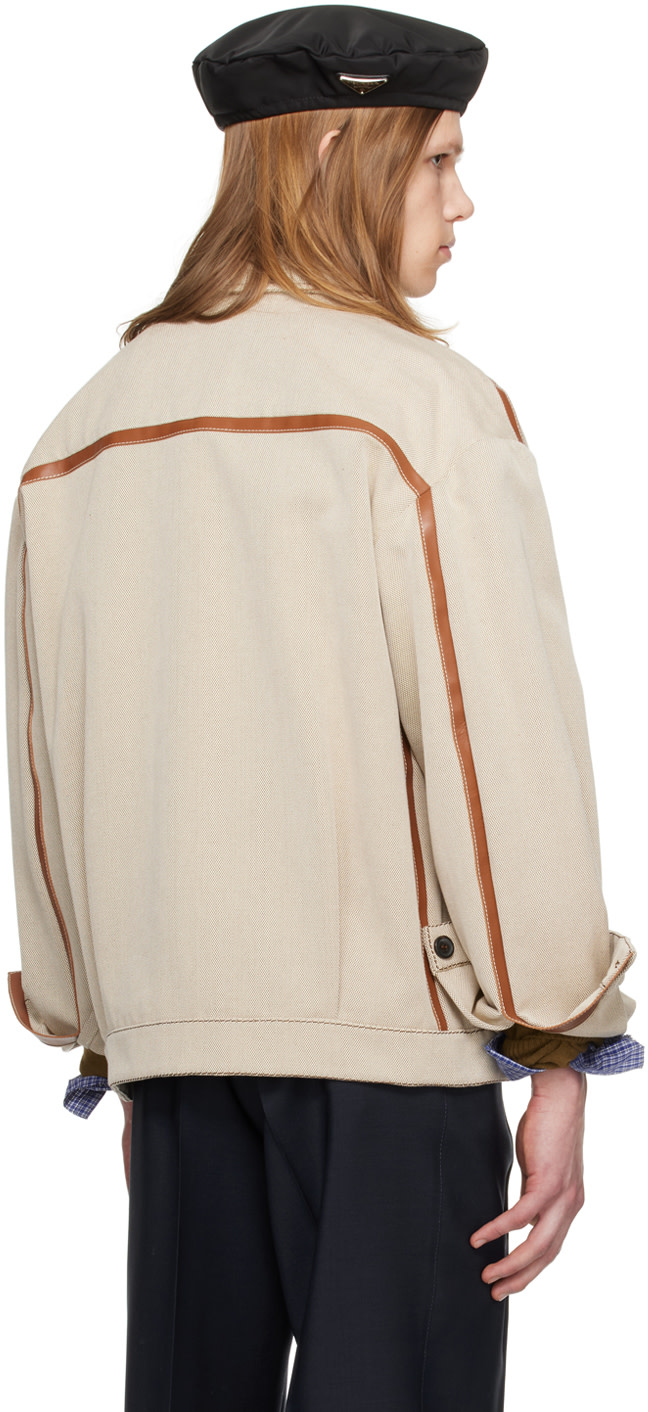 H*A様 MIU MINIコットンブルゾン Miu Miu: Beige Jacquard Jacket | SSENSE Canada