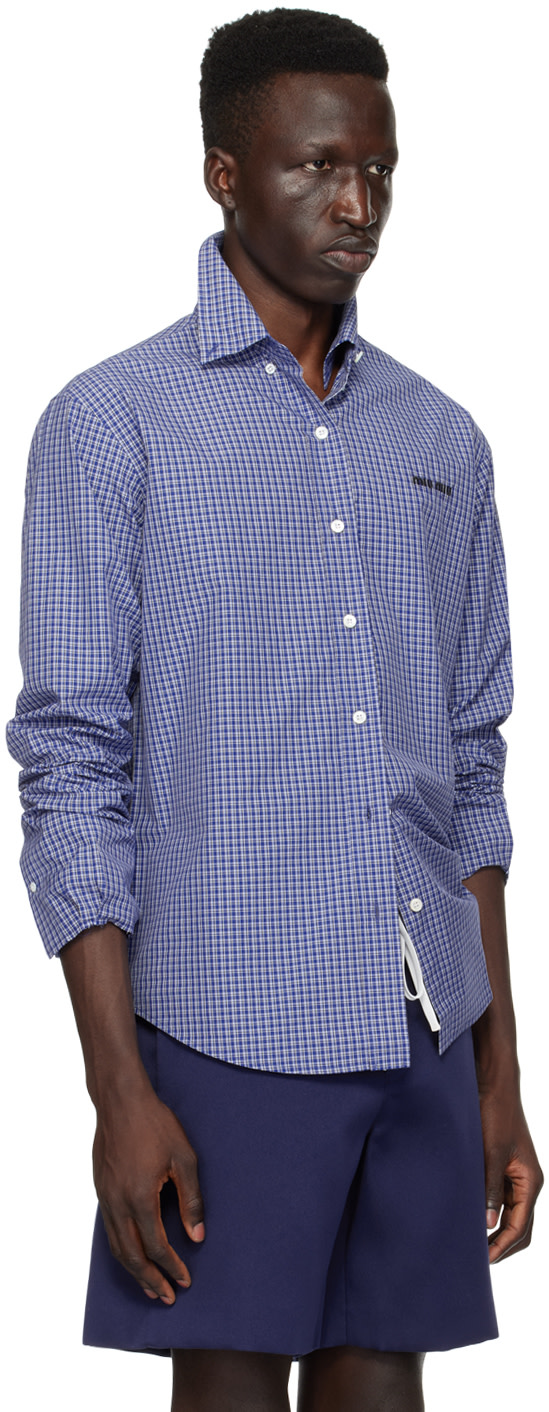 Miu Miu: Blue Check Shirt | SSENSE Canada