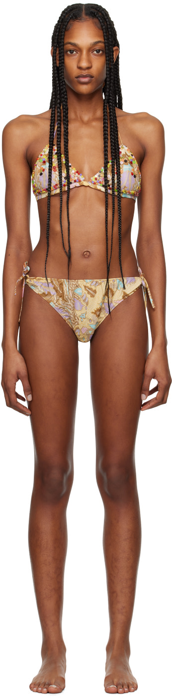 Anna Sui - Bikini orange et brun à perles