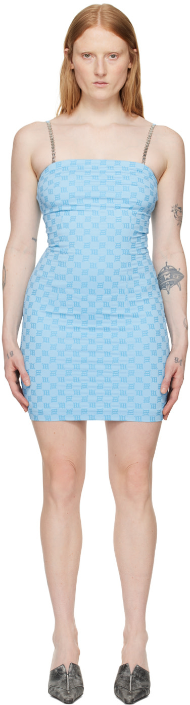 MISBHV - Robe courte bleue à monogrammes exclusive à SSENSE