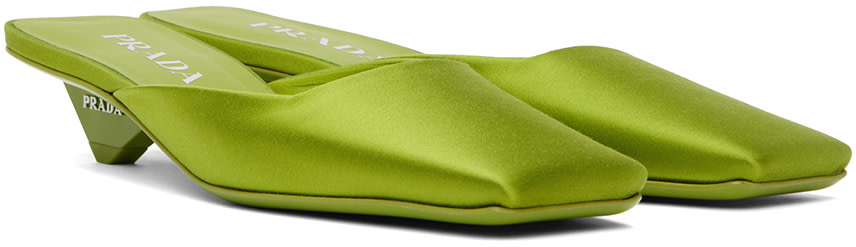 Prada: Green Satin Mules | SSENSE Canada