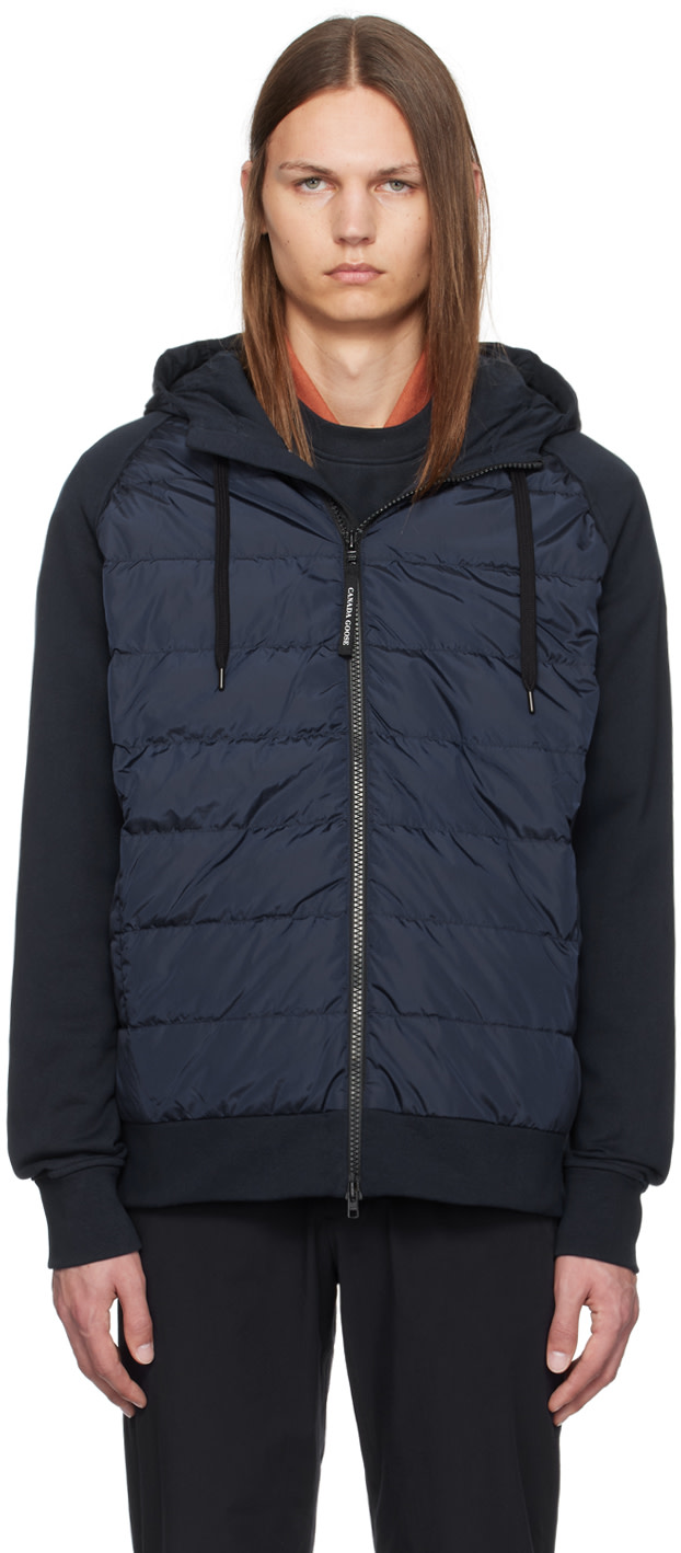 Canada Goose - 네이비 하이브릿지 휴론 집업 다운 재킷