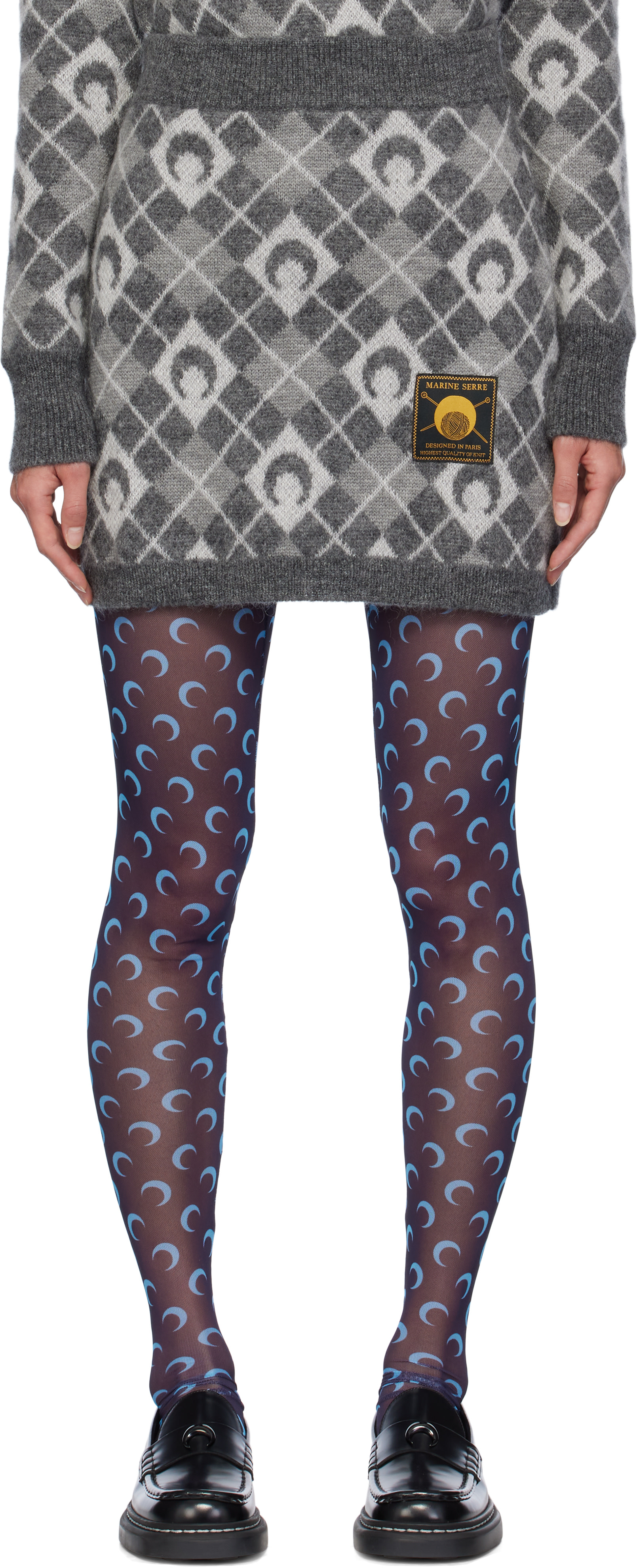 Marine Serre: Gray Moon Argyle Knit Miniskirt | SSENSE Canada