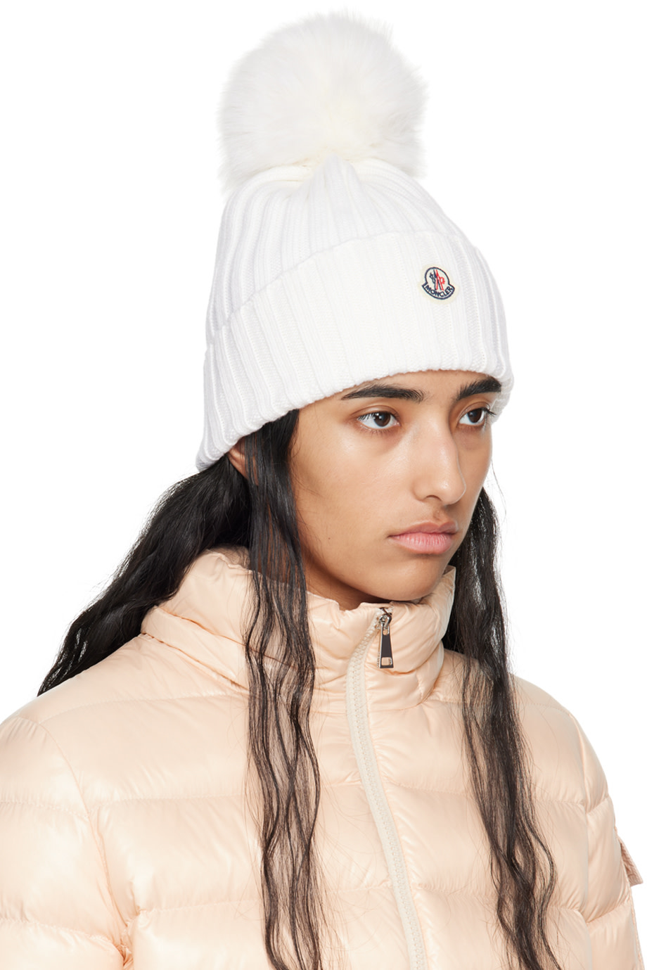 Moncler - Bonnet blanc à pompon
