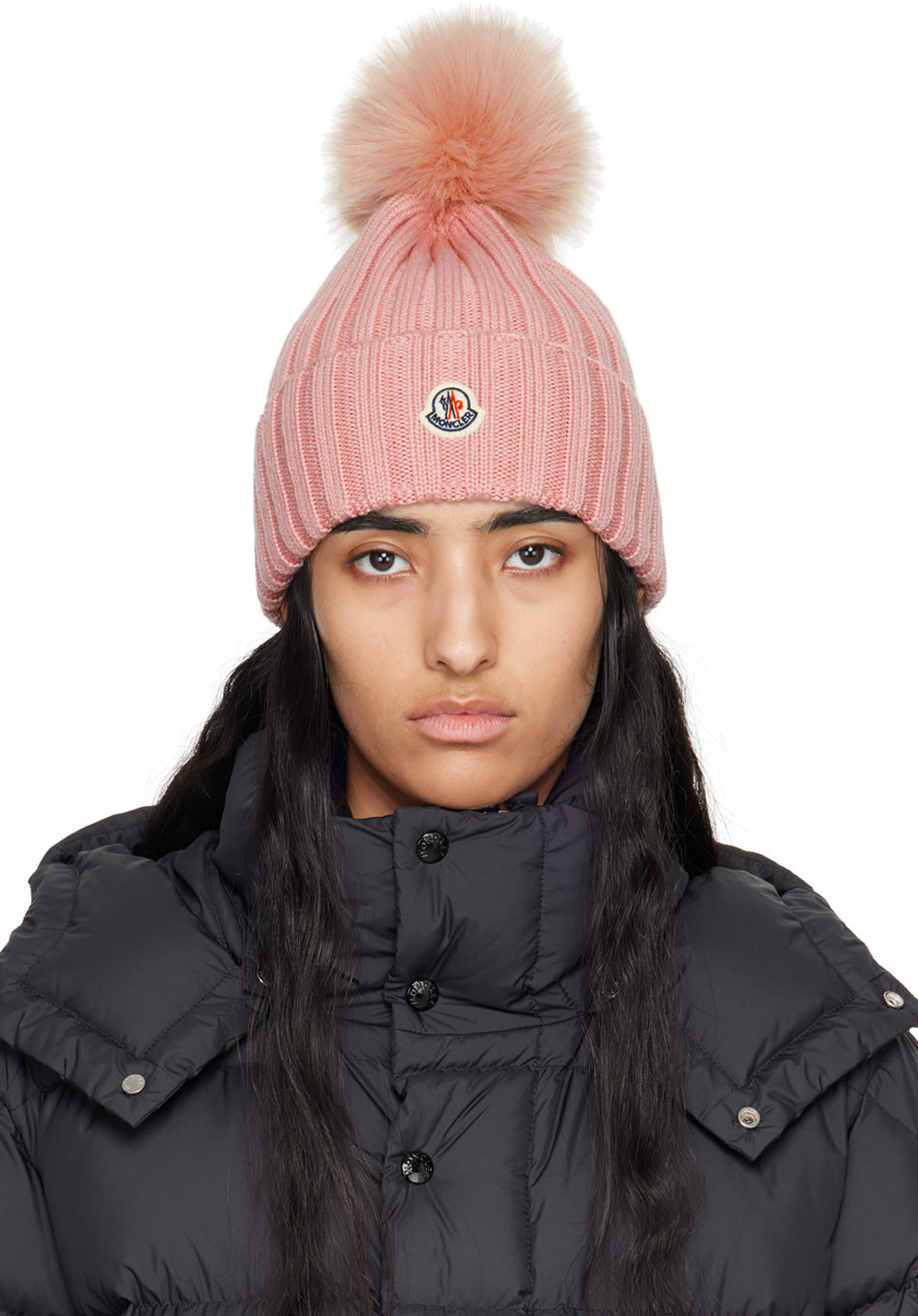 Moncler - Bonnet rose à pompon