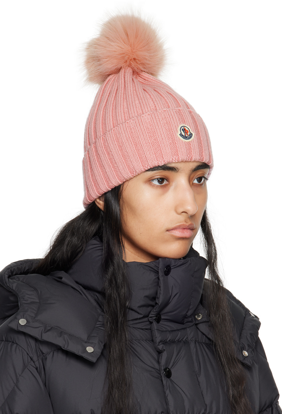 Moncler - Bonnet rose à pompon