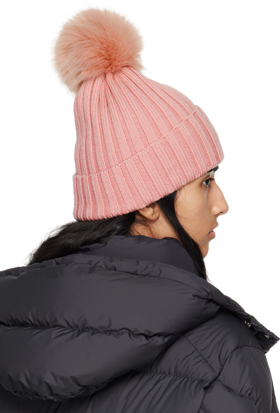 Moncler - Bonnet rose à pompon