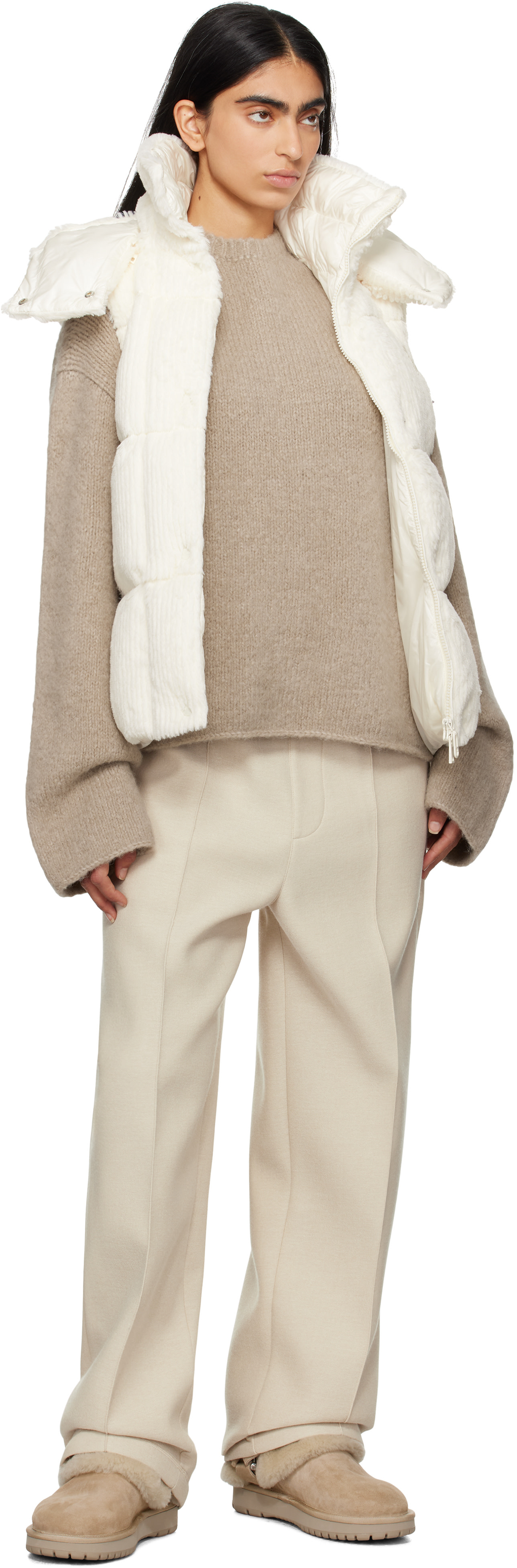 Moncler: Off-White Luzule Faux-Fur Down Vest | SSENSE Canada