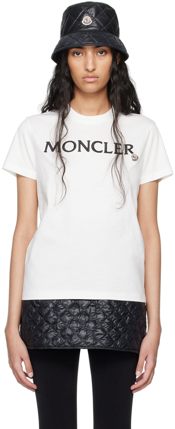 Moncler: White Embroidered Logo T-Shirt | SSENSE