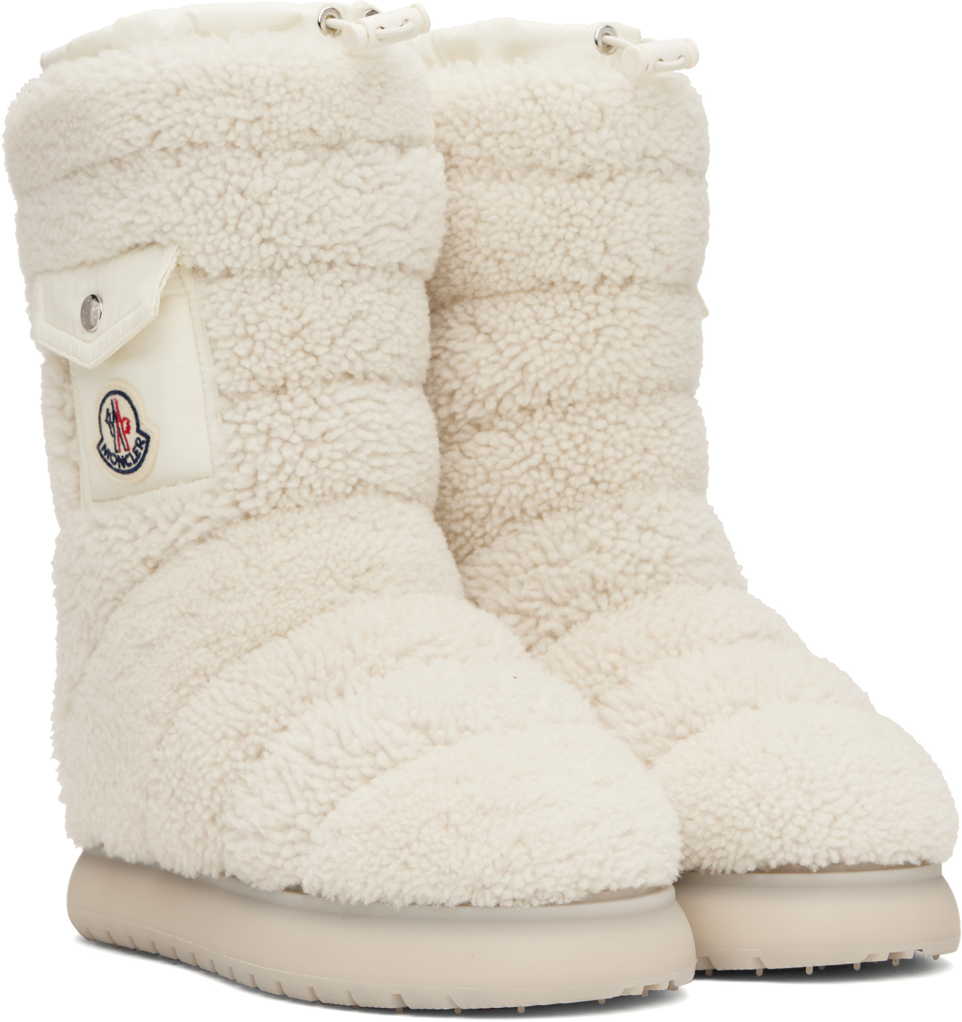 Moncler: White Gaia Pocket Mid Shearling Boots | SSENSE