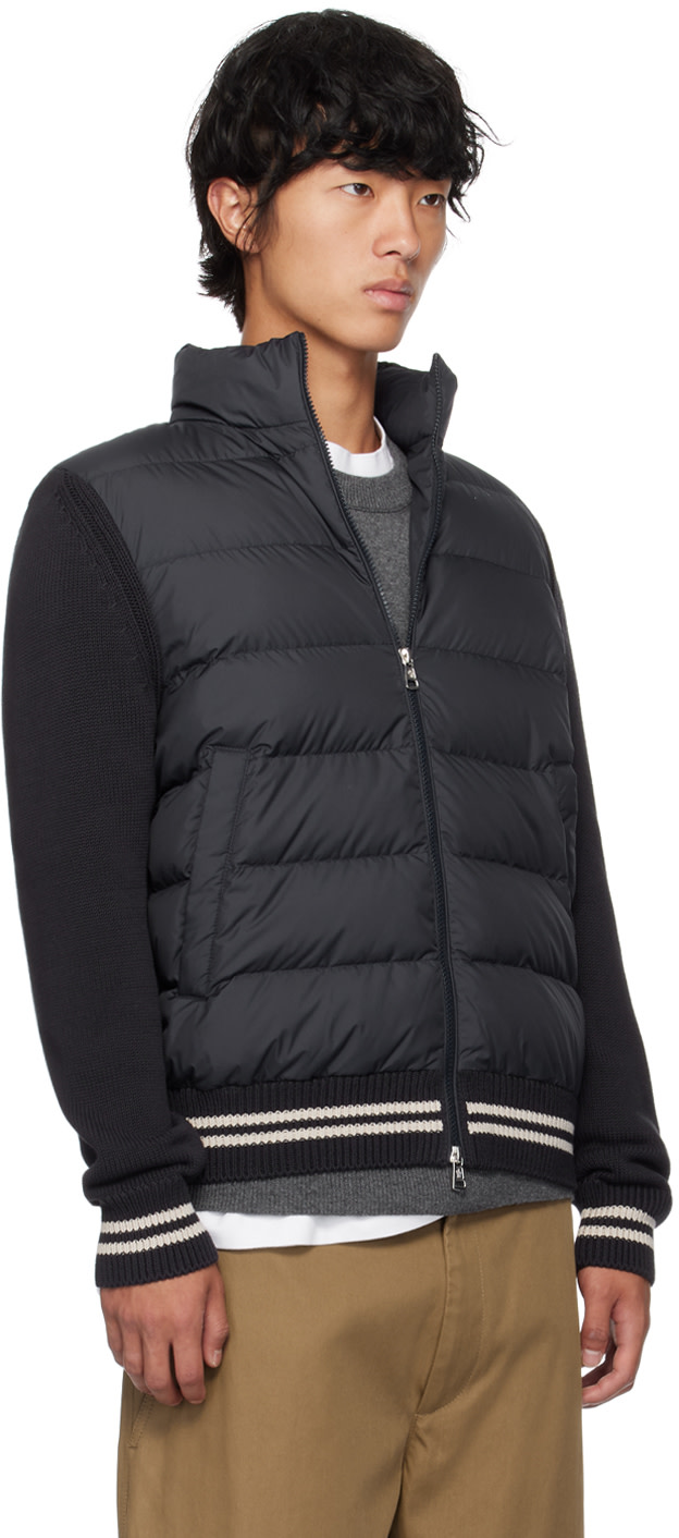 Moncler: Navy Paneled Down Cardigan | SSENSE