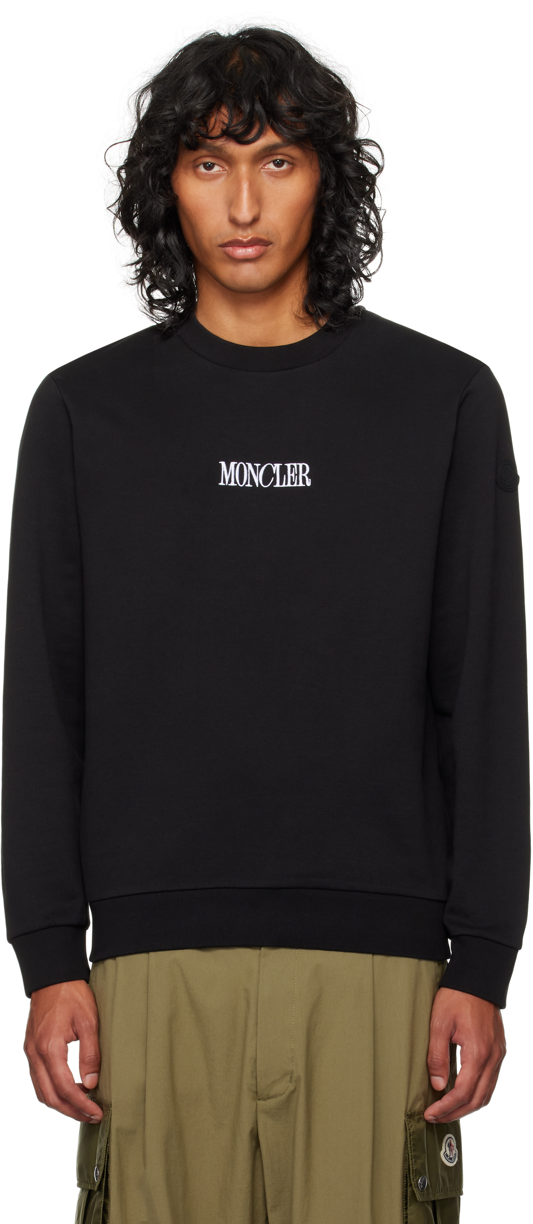 トップス MONCLER XS BLACK Moncler: Black Logo Sweatshirt | SSENSE