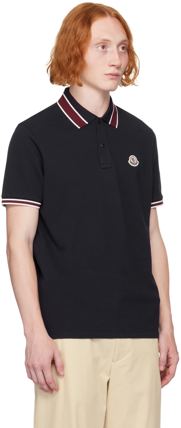 トップス MONCLER navy polo shirt Moncler logo-patch Cotton Polo Shirt | Blue | FARFETCH
