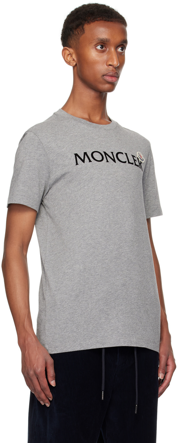 Moncler: Gray Flocked Logo T-shirt | SSENSE