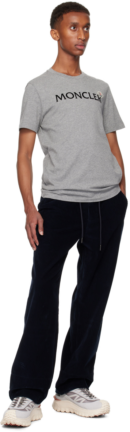 Moncler: Gray Flocked Logo T-shirt | SSENSE Canada