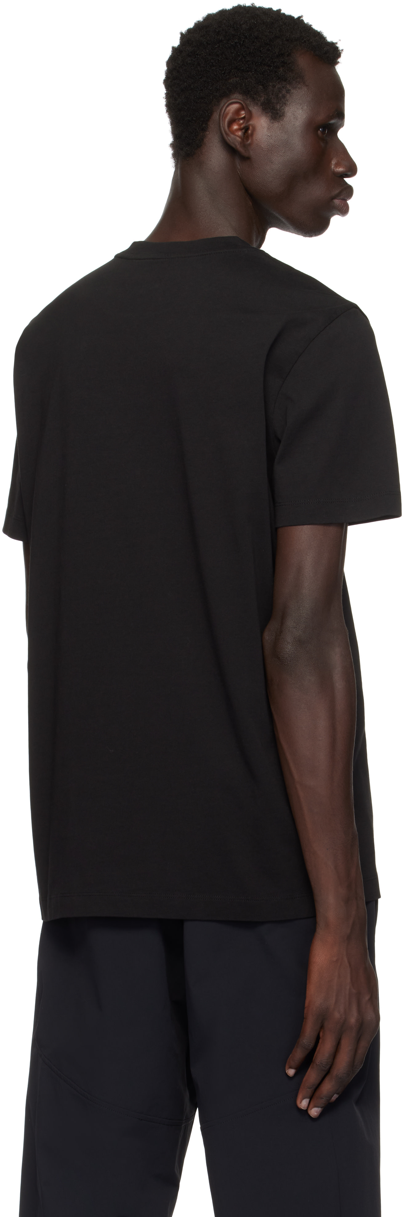 Moncler: Black Flocked Logo T-Shirt | SSENSE