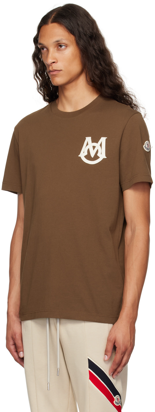 Moncler: Brown Appliqué T-Shirt | SSENSE