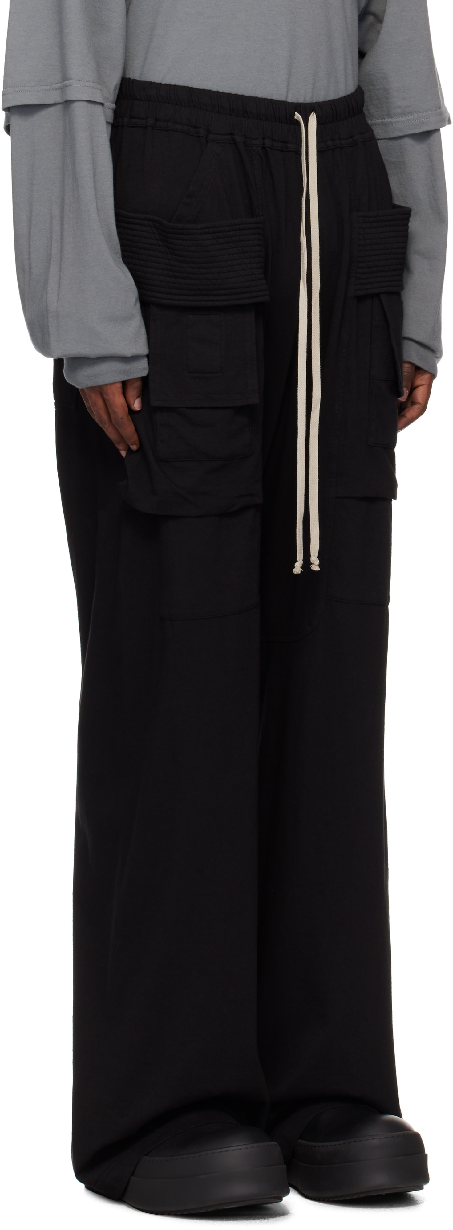 パンツ RickOwens Drkshdw CreatchCargoDrawstring Rick Owens DRKSHDW: Black Porterville Creatch Wide Drawstring