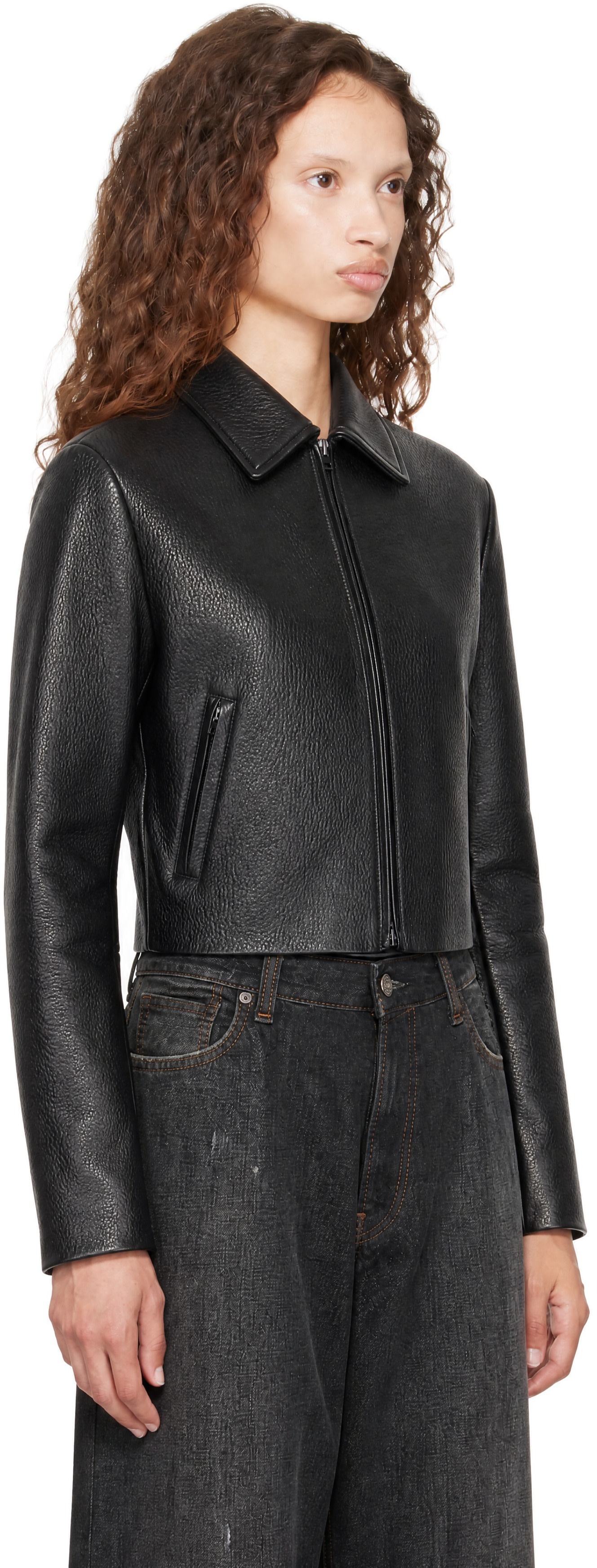 Acne Studios - Blouson noir en cuir à glissière