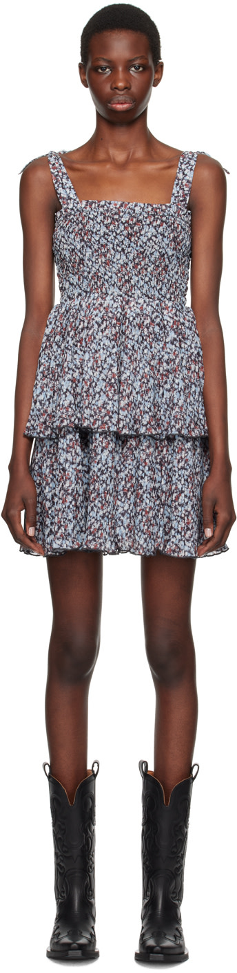 GANNI - Robe courte bleue à motif fleuri
