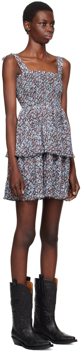 GANNI - Robe courte bleue à motif fleuri