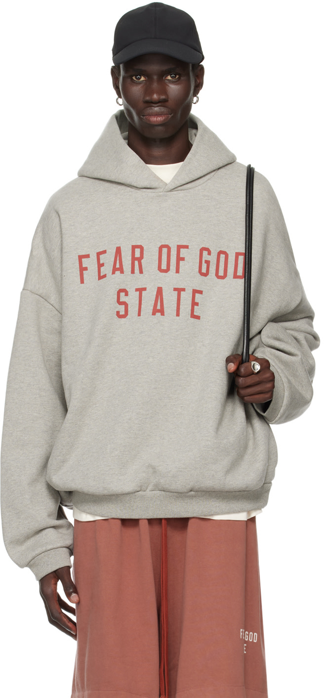 Fear of God ESSENTIALS - Pull à capuche gris à logo imprimé