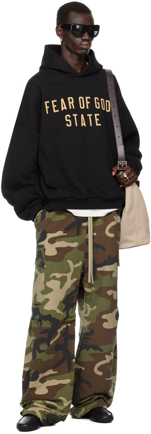 Fear of God ESSENTIALS - Black Printed Logo Hoodie
