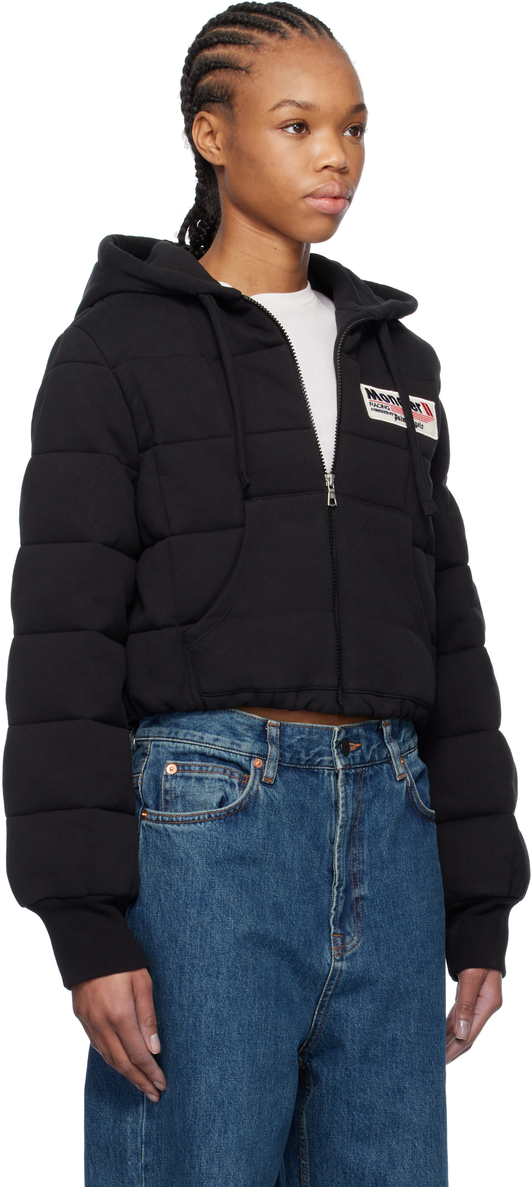 Moncler Genius: Moncler x Palm Angels Black Zip Up Down Hoodie