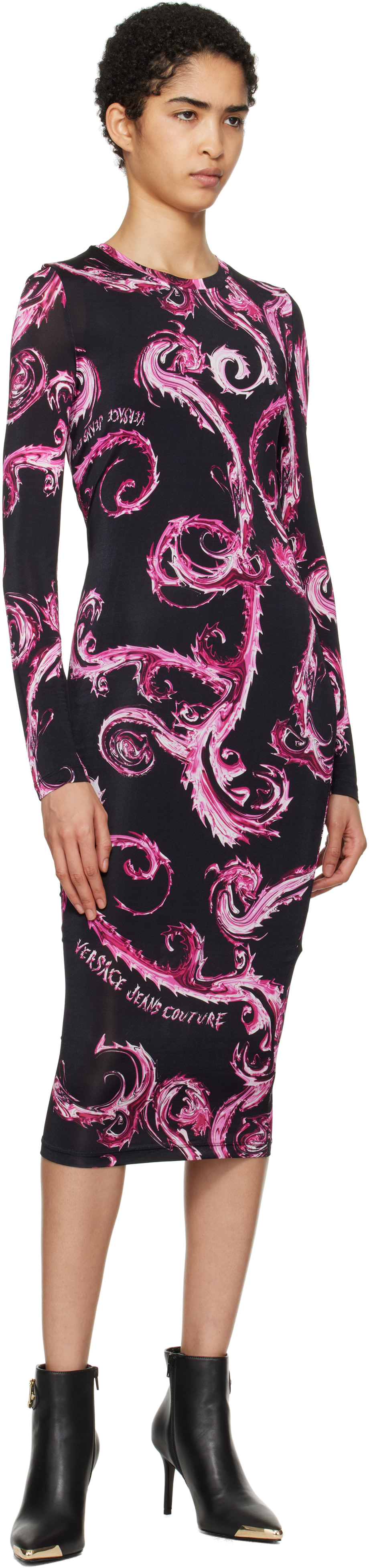 Versace Jeans Couture: Black Chain Couture Midi Dress | SSENSE
