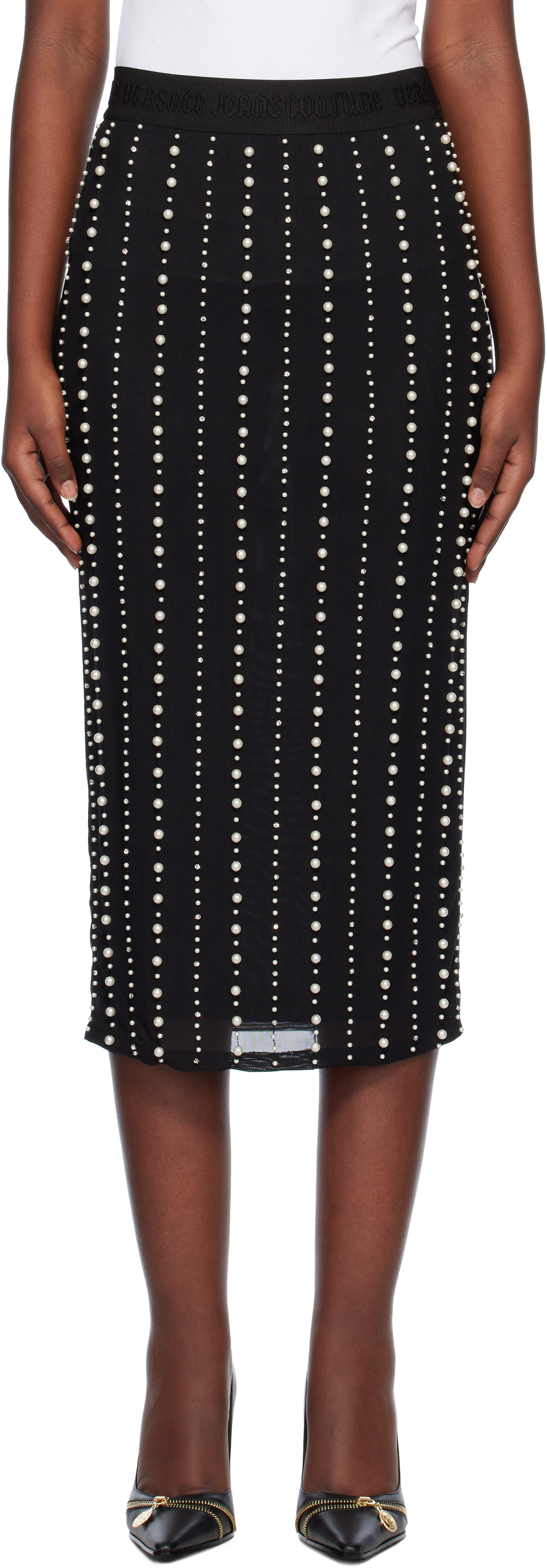 Versace Jeans Couture - Black Embellished Midi Skirt