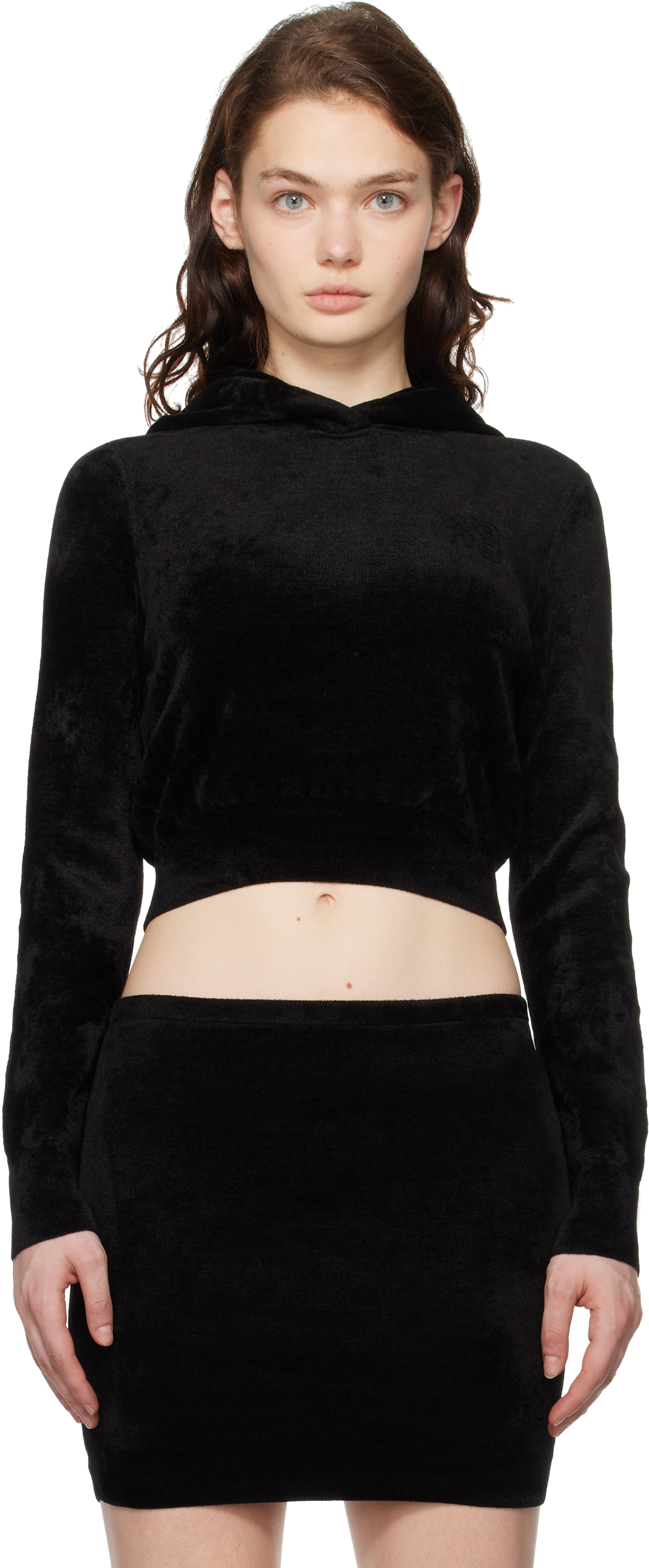 alexanderwang.t - Pull à capuche écourté noir à glissière