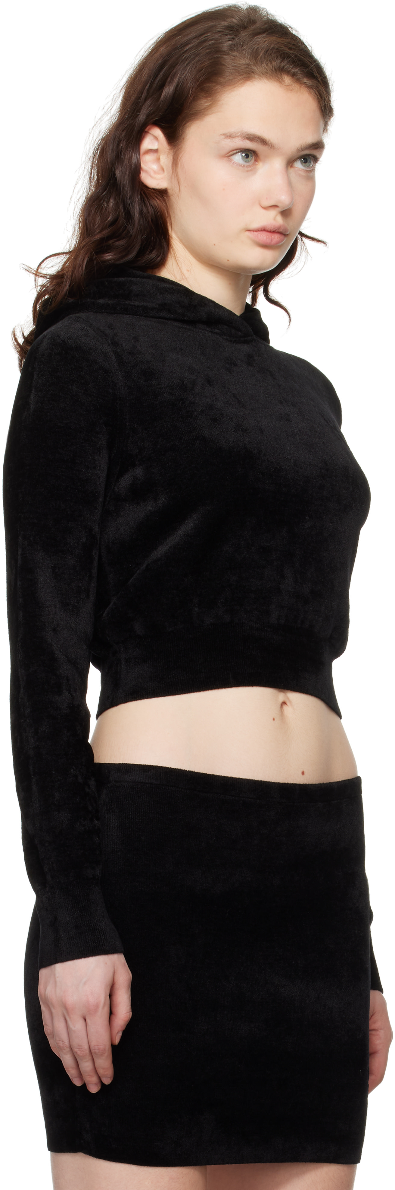alexanderwang.t - Pull à capuche écourté noir à glissière