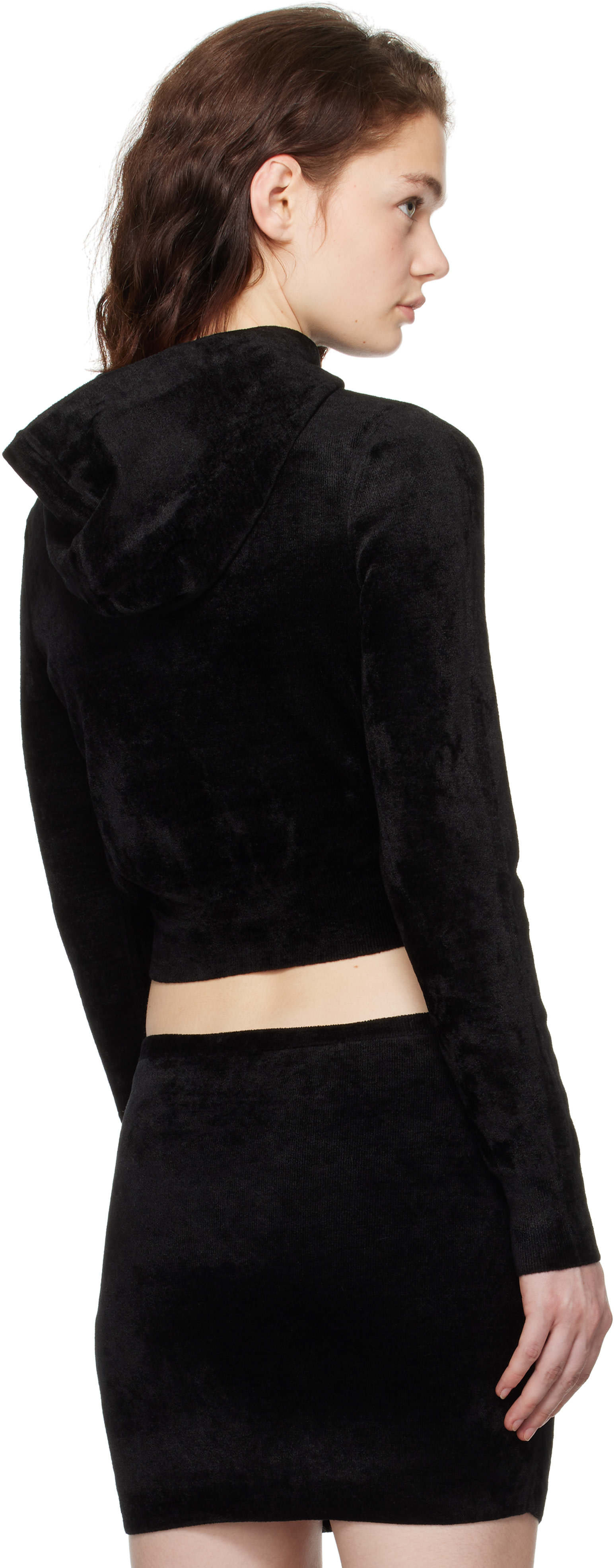 alexanderwang.t - Pull à capuche écourté noir à glissière