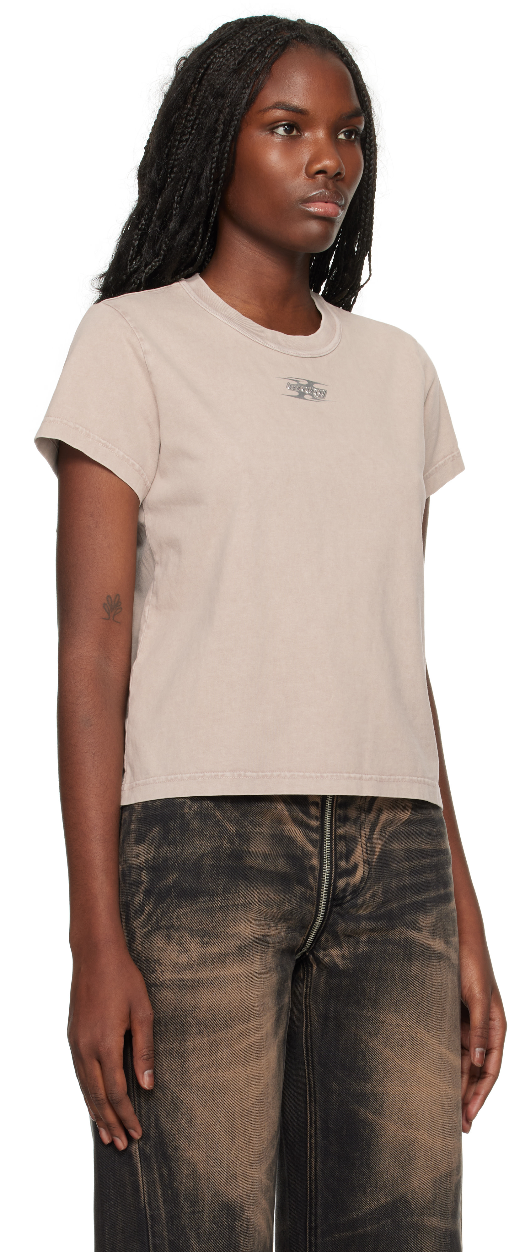 alexanderwang.t: Taupe Blade Logo-Embossed T-shirt | SSENSE