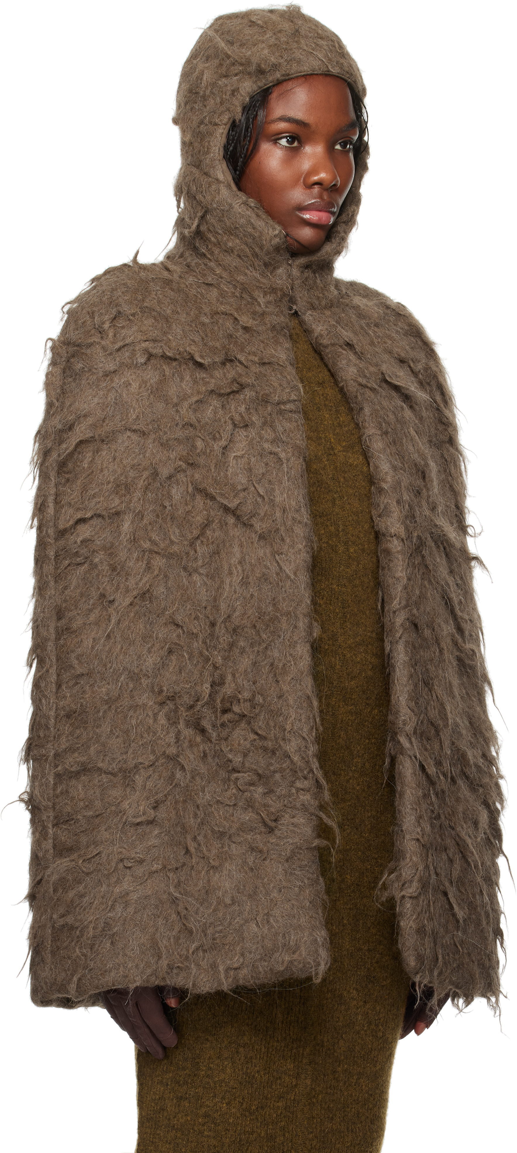 Rick Owens: Brown Porterville Cape Jacket | SSENSE