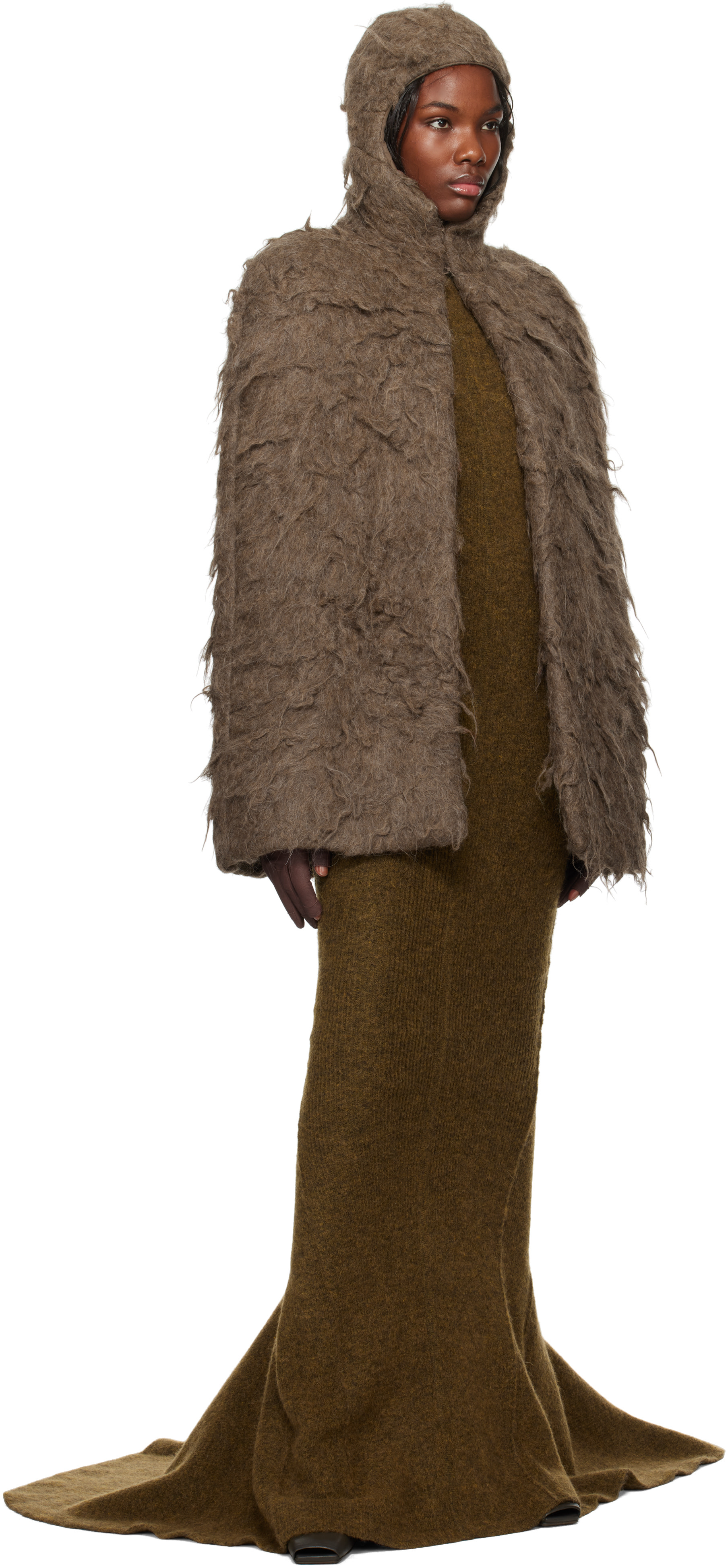 Rick Owens: Brown Porterville Cape Jacket | SSENSE